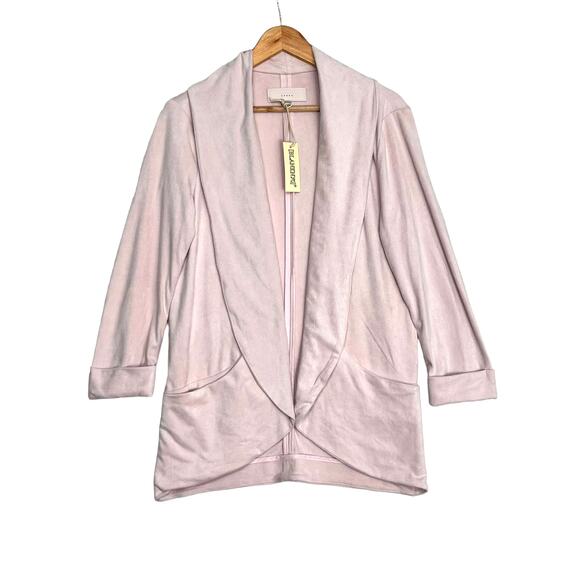 BlackNYC Faux Suede Cardigan Sz S Pink Draped Open Front Pockets Long Sleeves - Picture 1 of 9